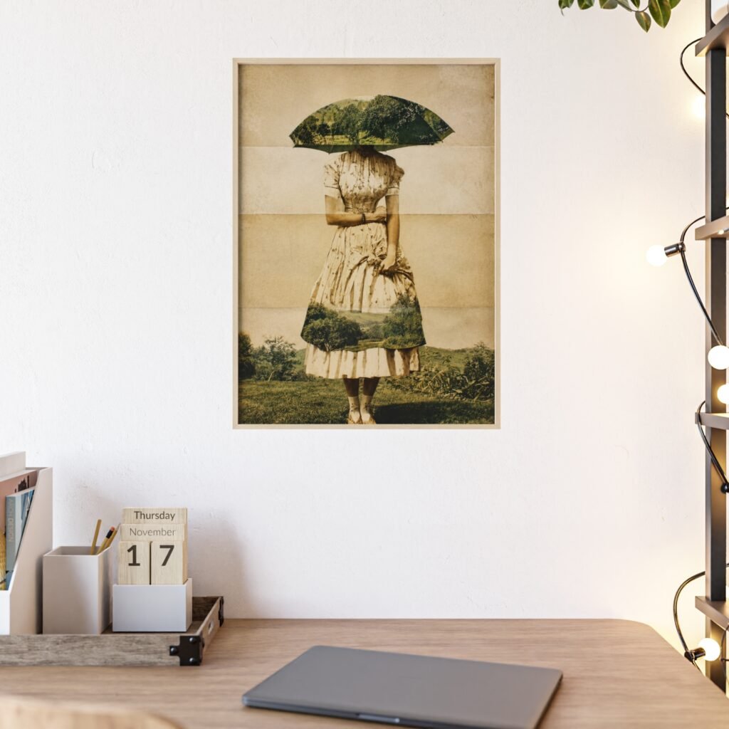 Vintage Surrealist Woman with Parasol — Framed Art Poster