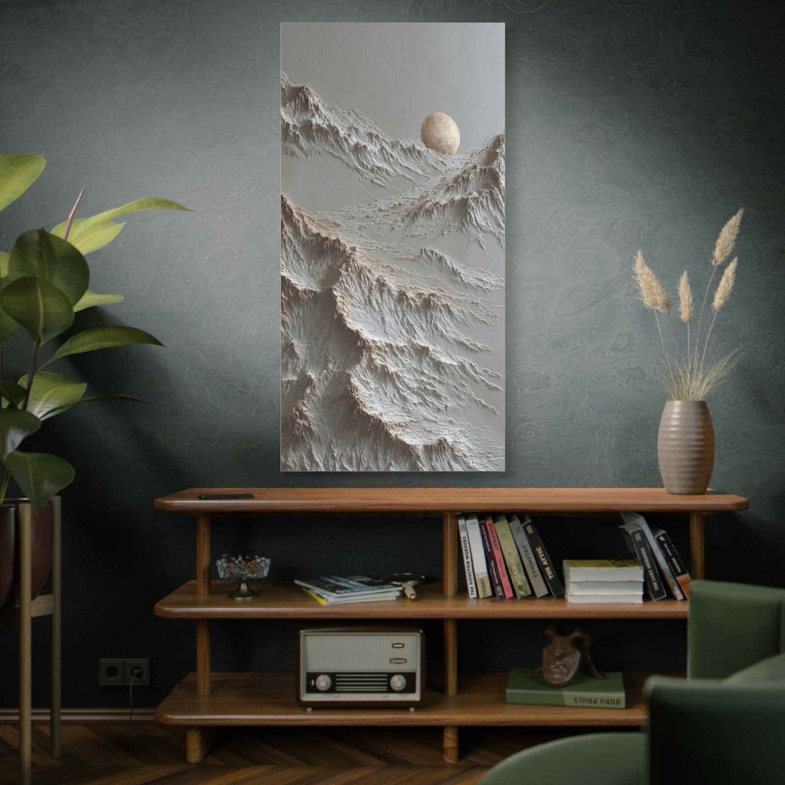 Moonlit Mountain Canvas Art - Textured Neutral Wall Decor - Image 5