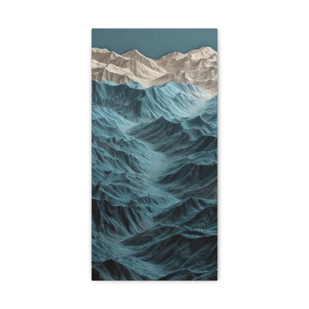 Abstract Ocean Waves Matte Canvas Art – Blue Textured Seascape Wall Decor