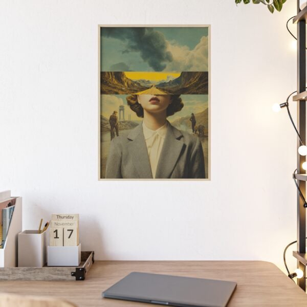 Vintage Surreal Portrait Landscape Poster with Wooden Frame — Vintage Collage Wall Art - Image 1