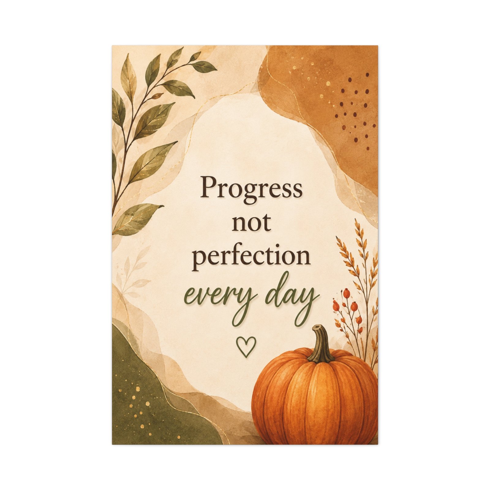 Autumn Pumpkin Canvas Wall Art — "Progress Not Perfection Every Day" Motivational Quote - Image 2