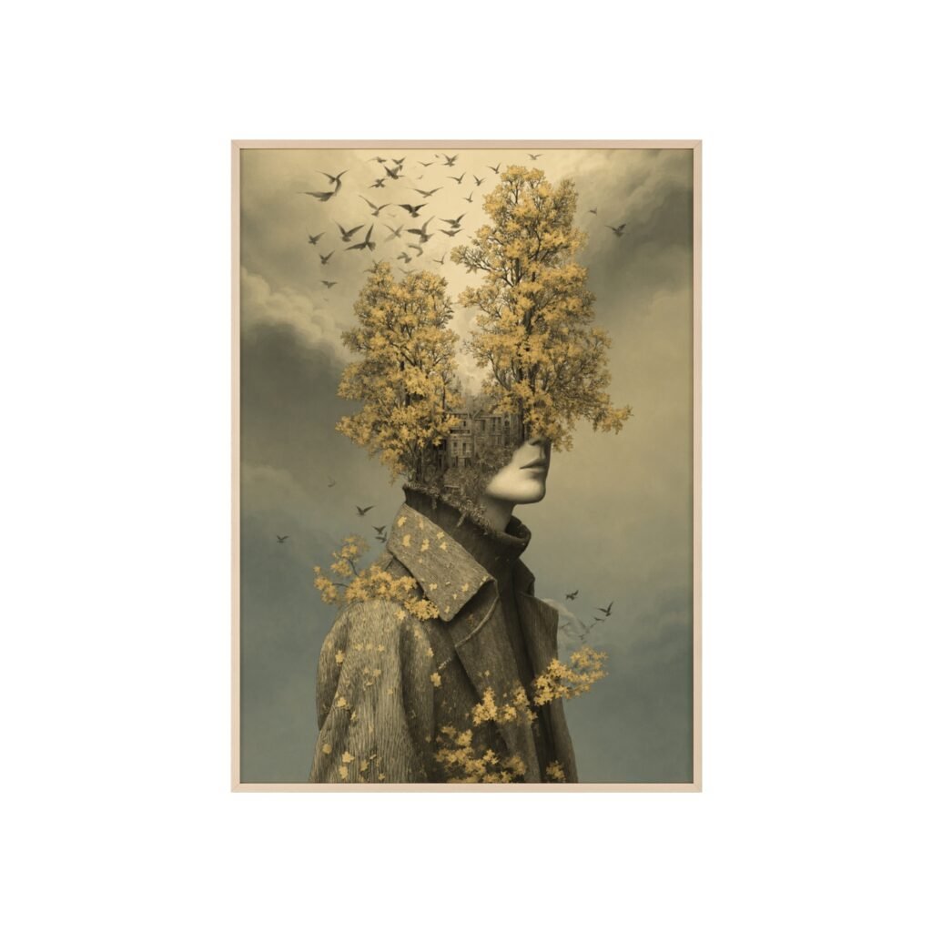 Surreal Woodland Portrait Poster — Vintage Framed Botanical Art Print