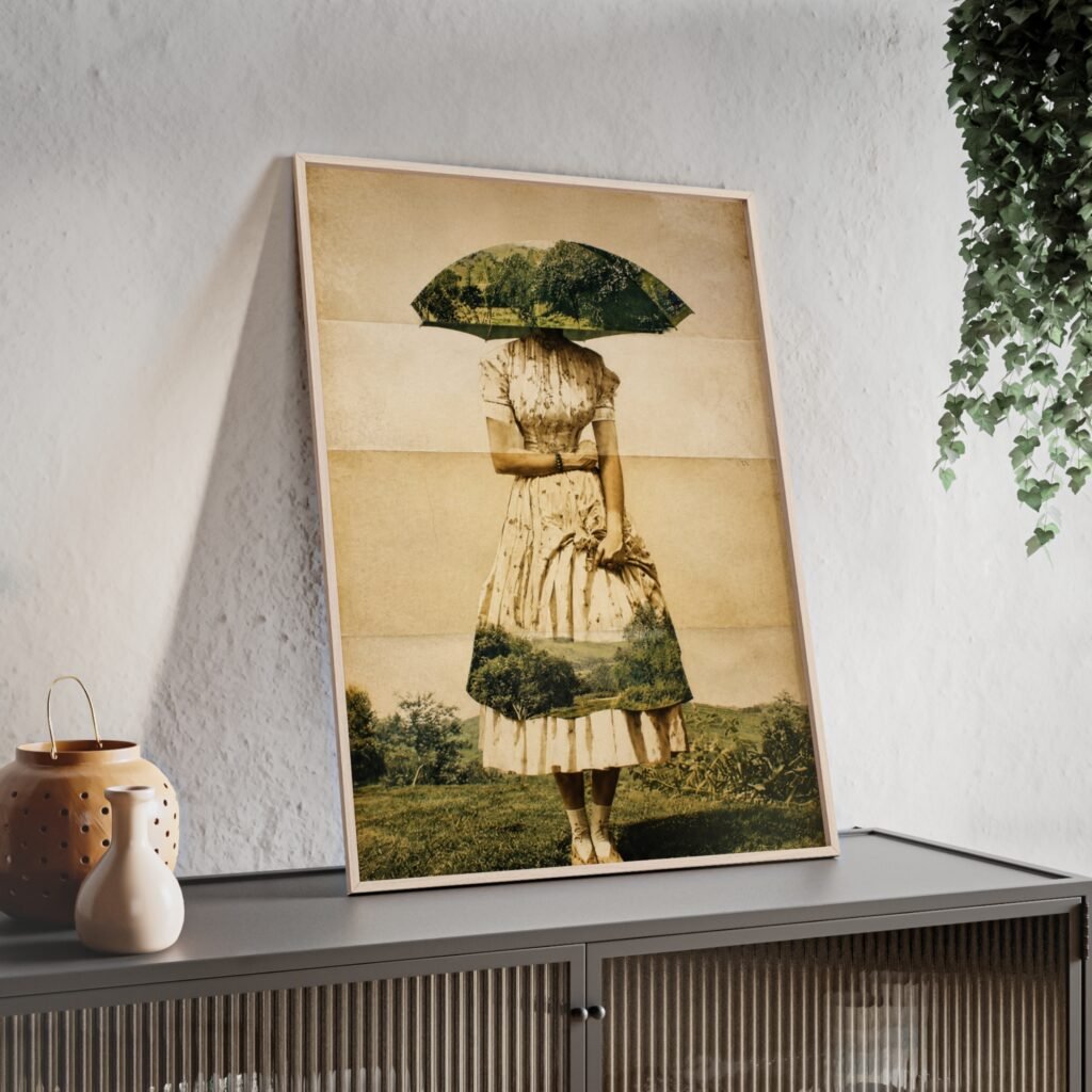 Vintage Surrealist Woman with Parasol — Framed Art Poster