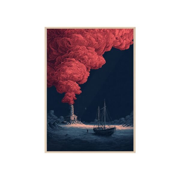 Framed Lighthouse Poster — Moody Seascape Art Print with Red Smoke - Image 3