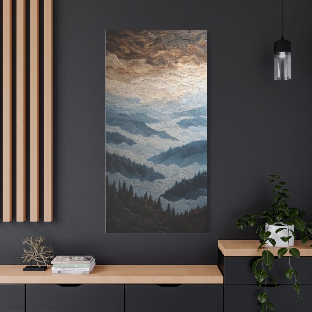 Misty Mountain Landscape Canvas Wall Art – Stretched Matte 1.25"