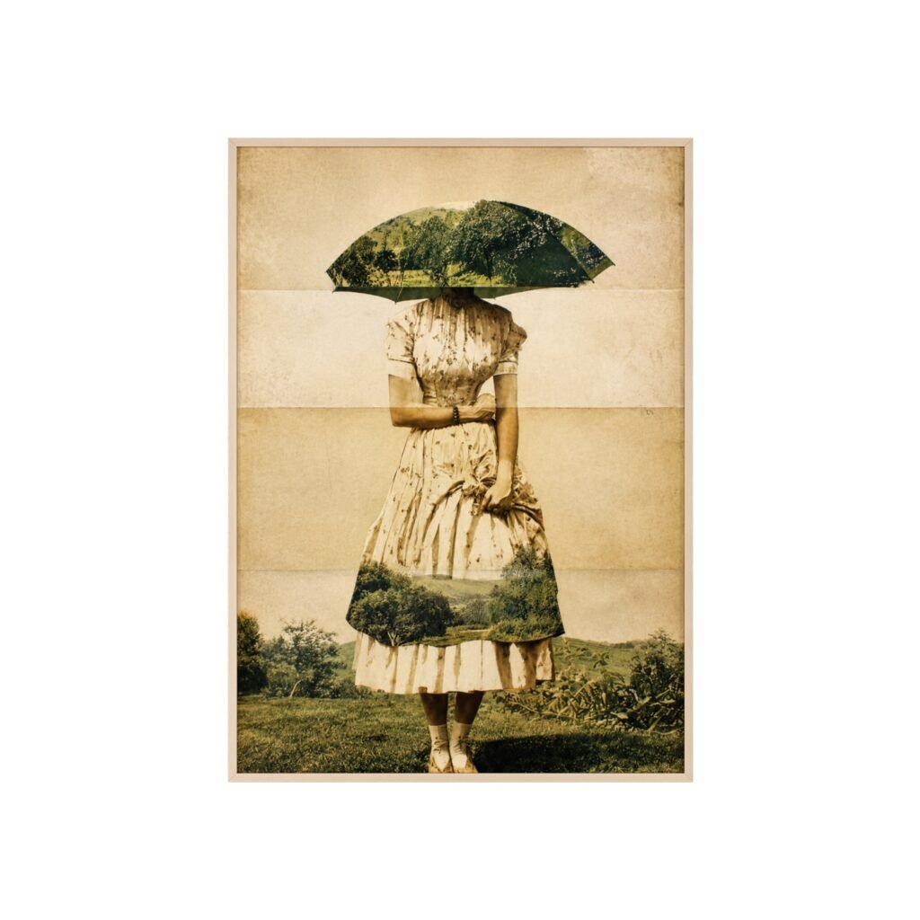 Vintage Surrealist Woman with Parasol — Framed Art Poster