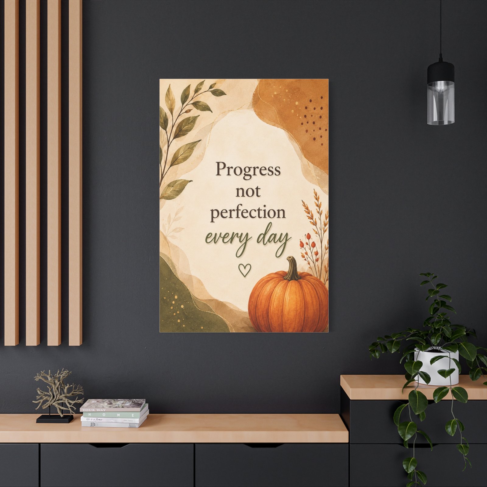 Autumn Pumpkin Canvas Wall Art — "Progress Not Perfection Every Day" Motivational Quote - Image 4
