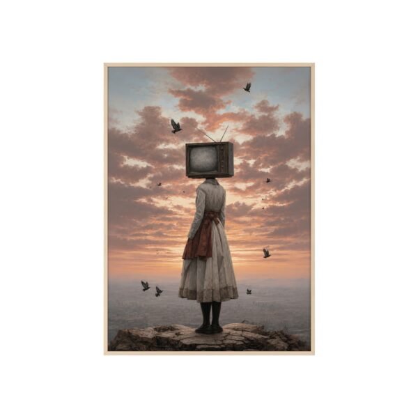 Surreal Vintage TV Head Framed Poster — Dreamscape Wall Art - Image 1