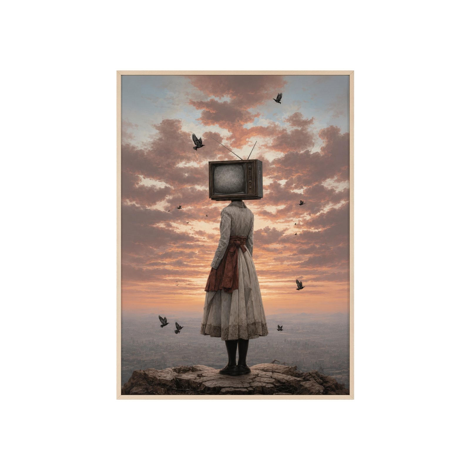 Surreal Vintage TV Head Framed Poster — Dreamscape Wall Art - Image 1
