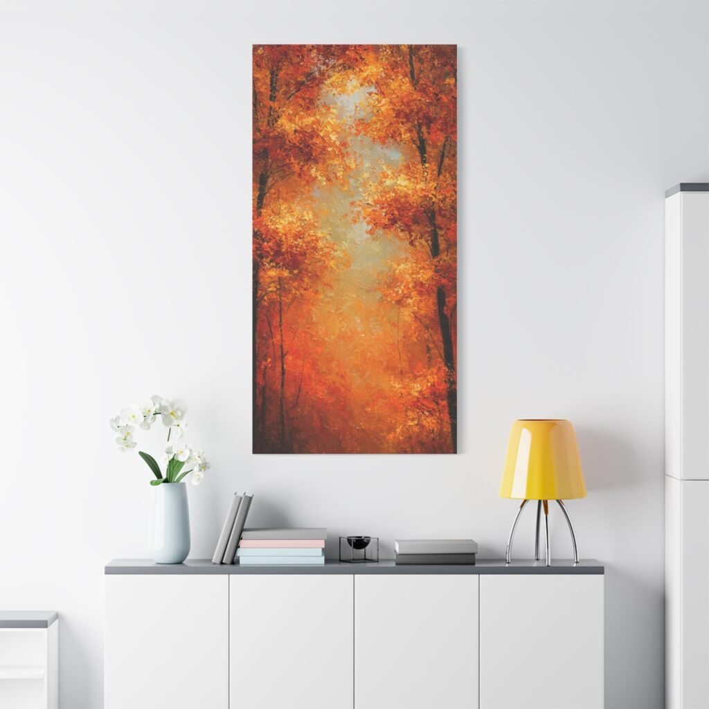 Autumn Forest Canvas Print — Orange Fall Trees Stretched Matte Wall Art