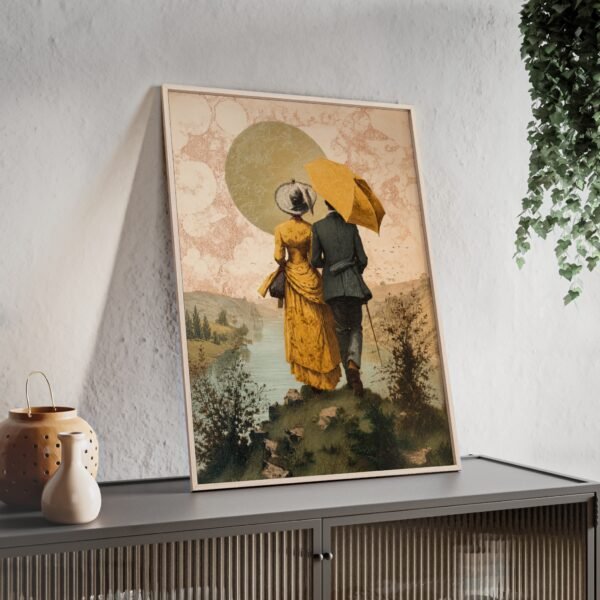 Romantic Vintage Couple Wall Art Poster with Wooden Frame - Image 3