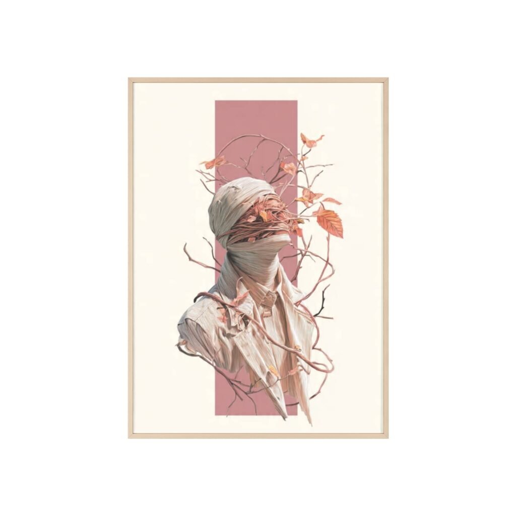 Surreal Botanical Portrait Poster with Wooden Frame