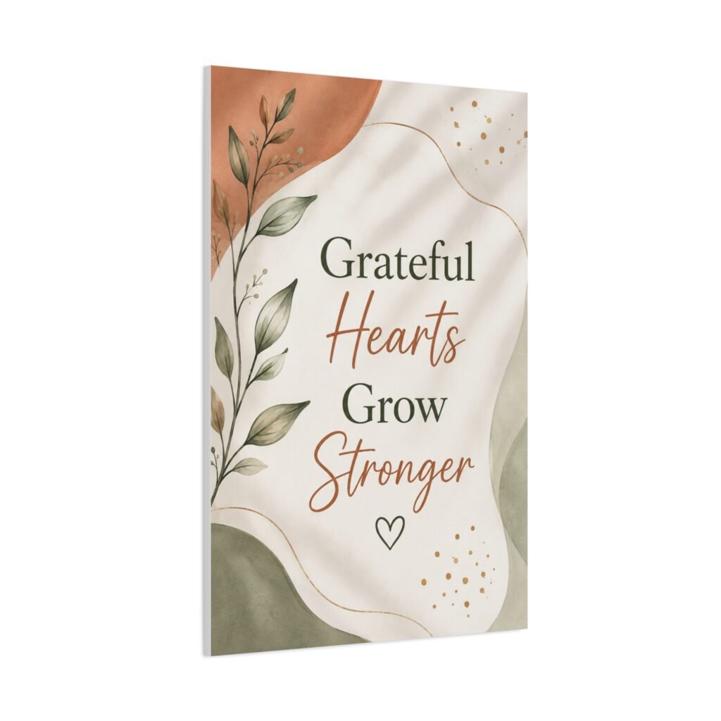 Grateful Hearts Grow Stronger – Inspirational Wall Canvas