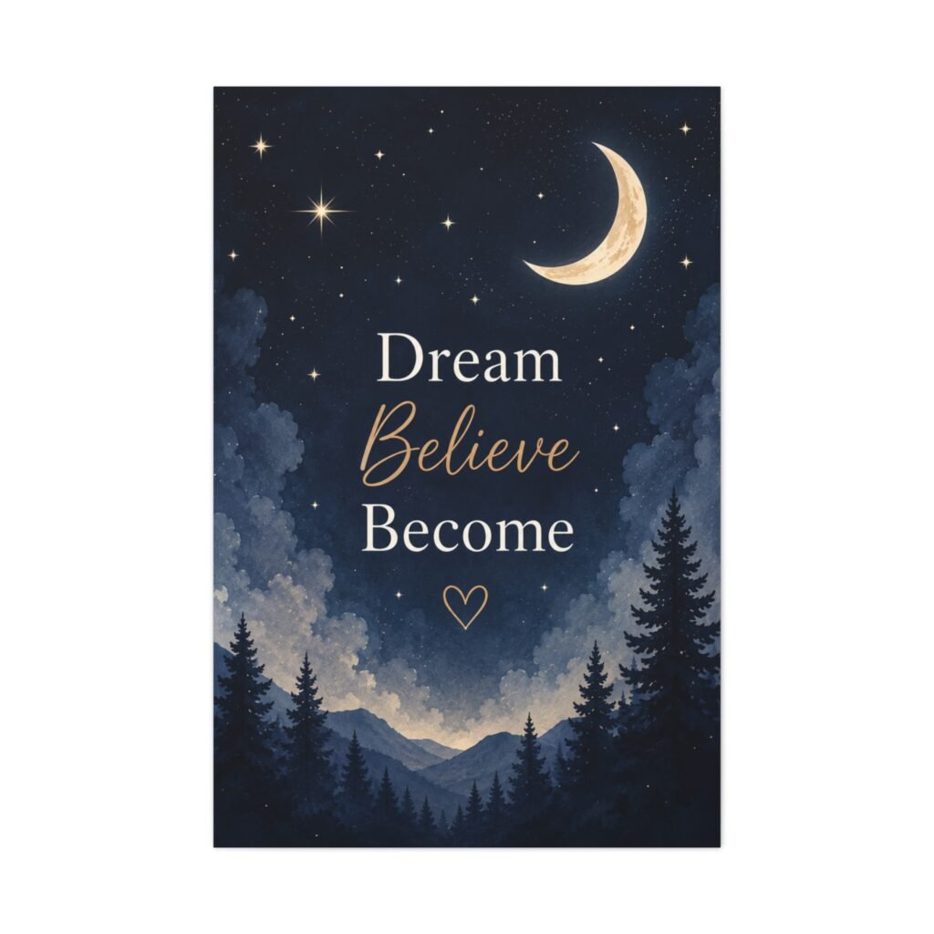 Dream Believe Become Moonlit Canvas Wall Art