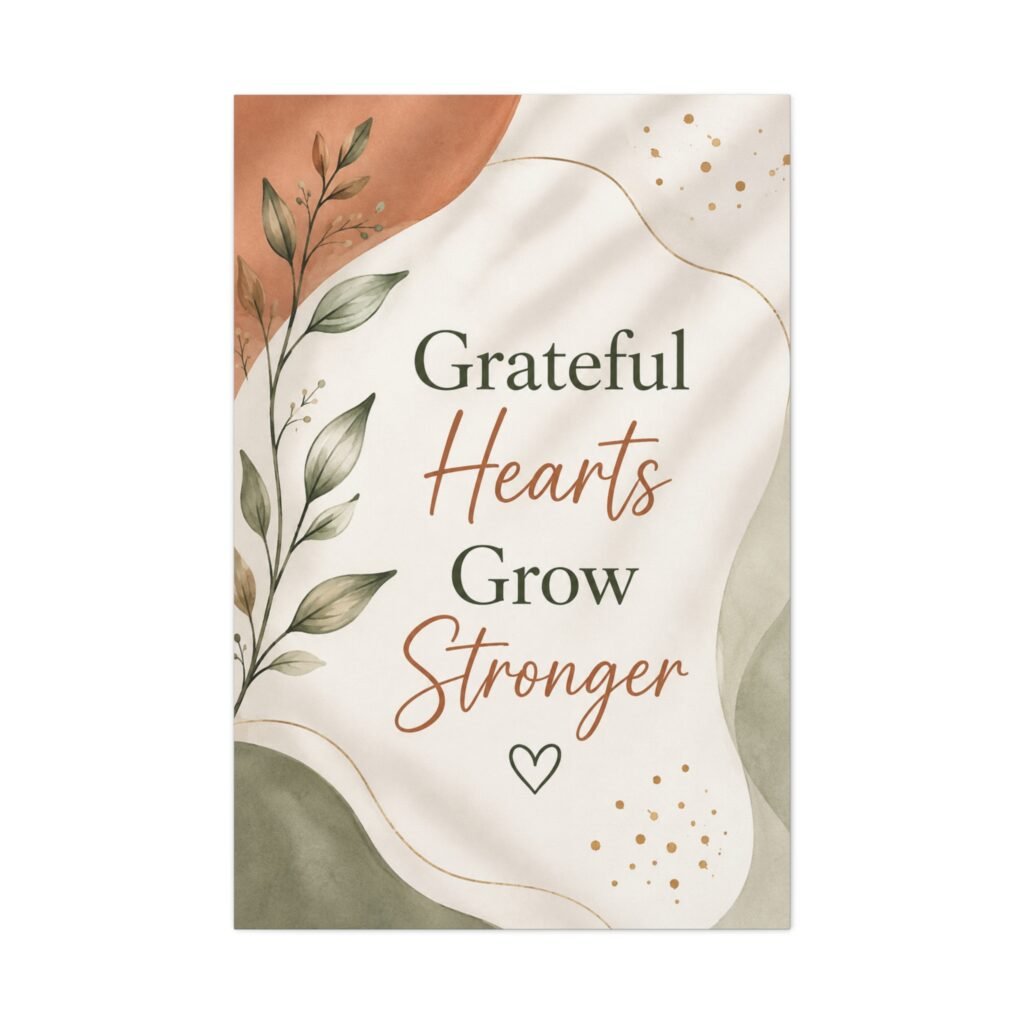 Grateful Hearts Grow Stronger – Inspirational Wall Canvas