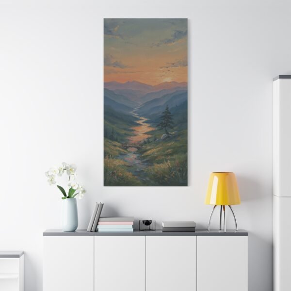 Stretched Matte Canvas Wall Art — Serene Mountain River Sunset Landscape - Image 2