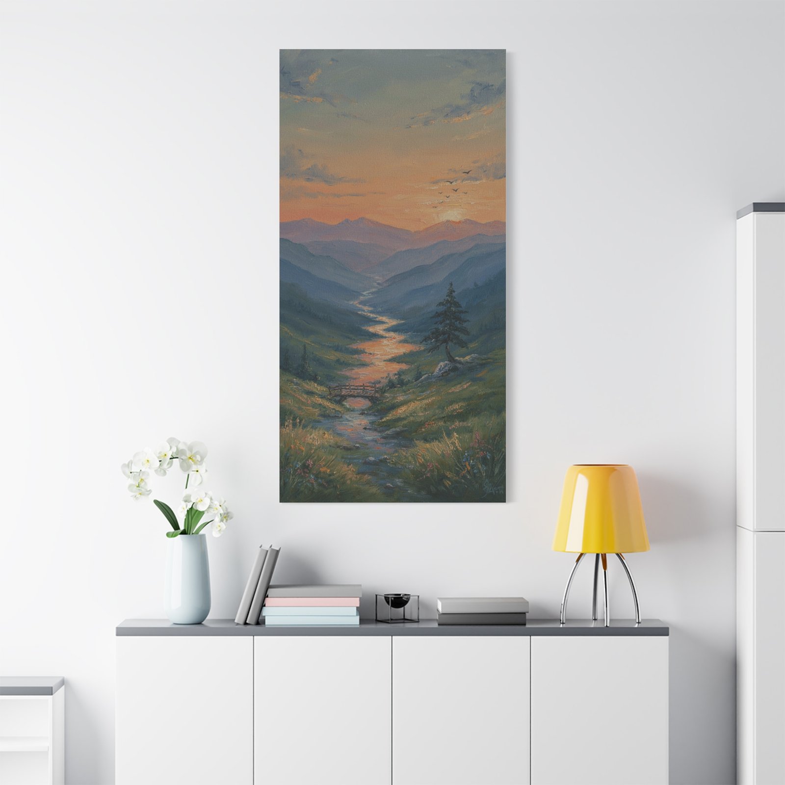 Stretched Matte Canvas Wall Art — Serene Mountain River Sunset Landscape - Image 2