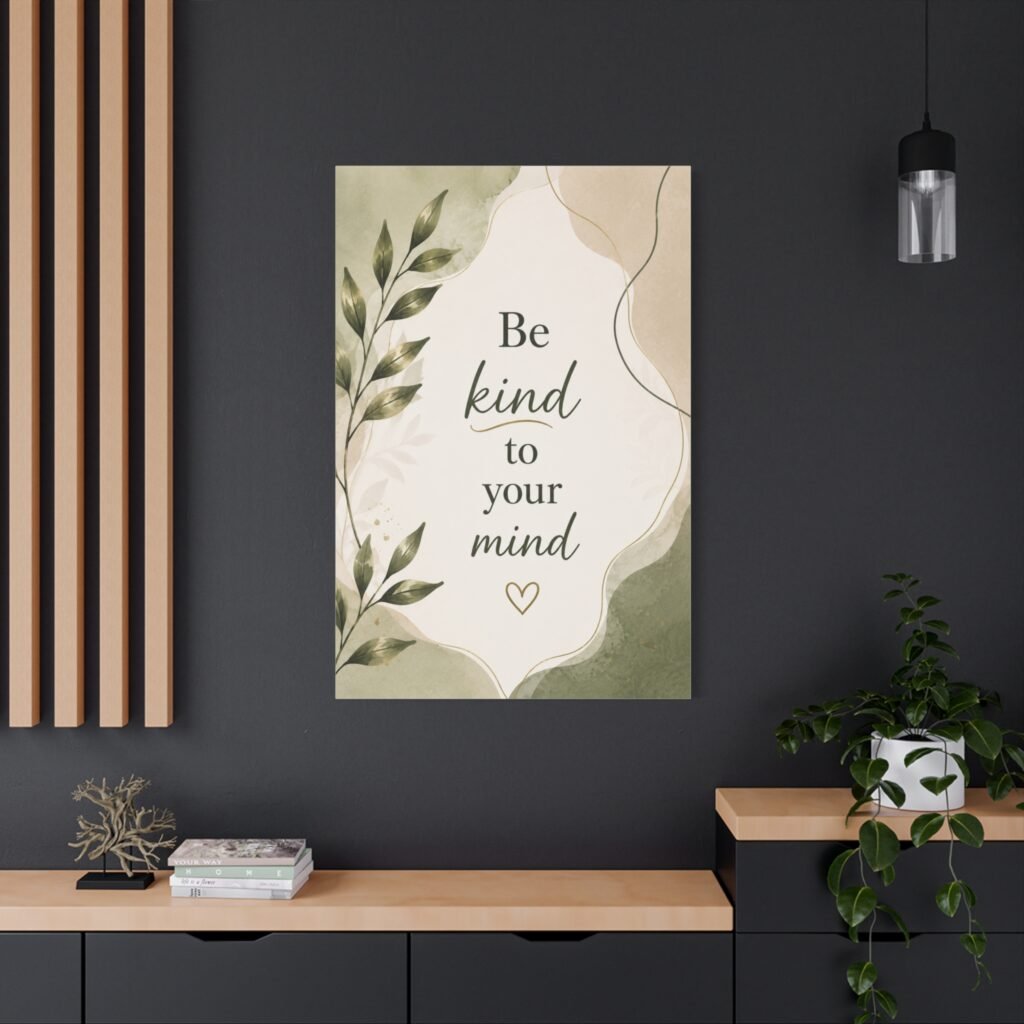 Canvas Wall Art - "Be Kind to Your Mind" Botanical Quote