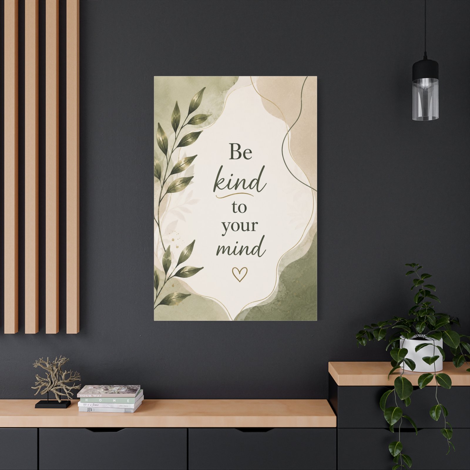 Canvas Wall Art - "Be Kind to Your Mind" Botanical Quote - Image 4