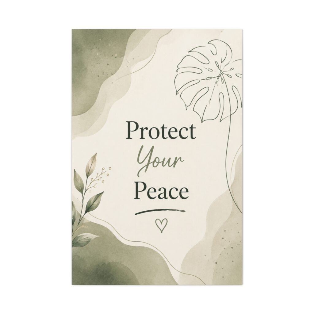 Protect Your Peace Canvas Wall Art – Botanical Inspirational Sign