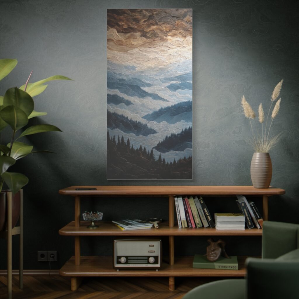 Misty Mountain Landscape Canvas Wall Art – Stretched Matte 1.25"