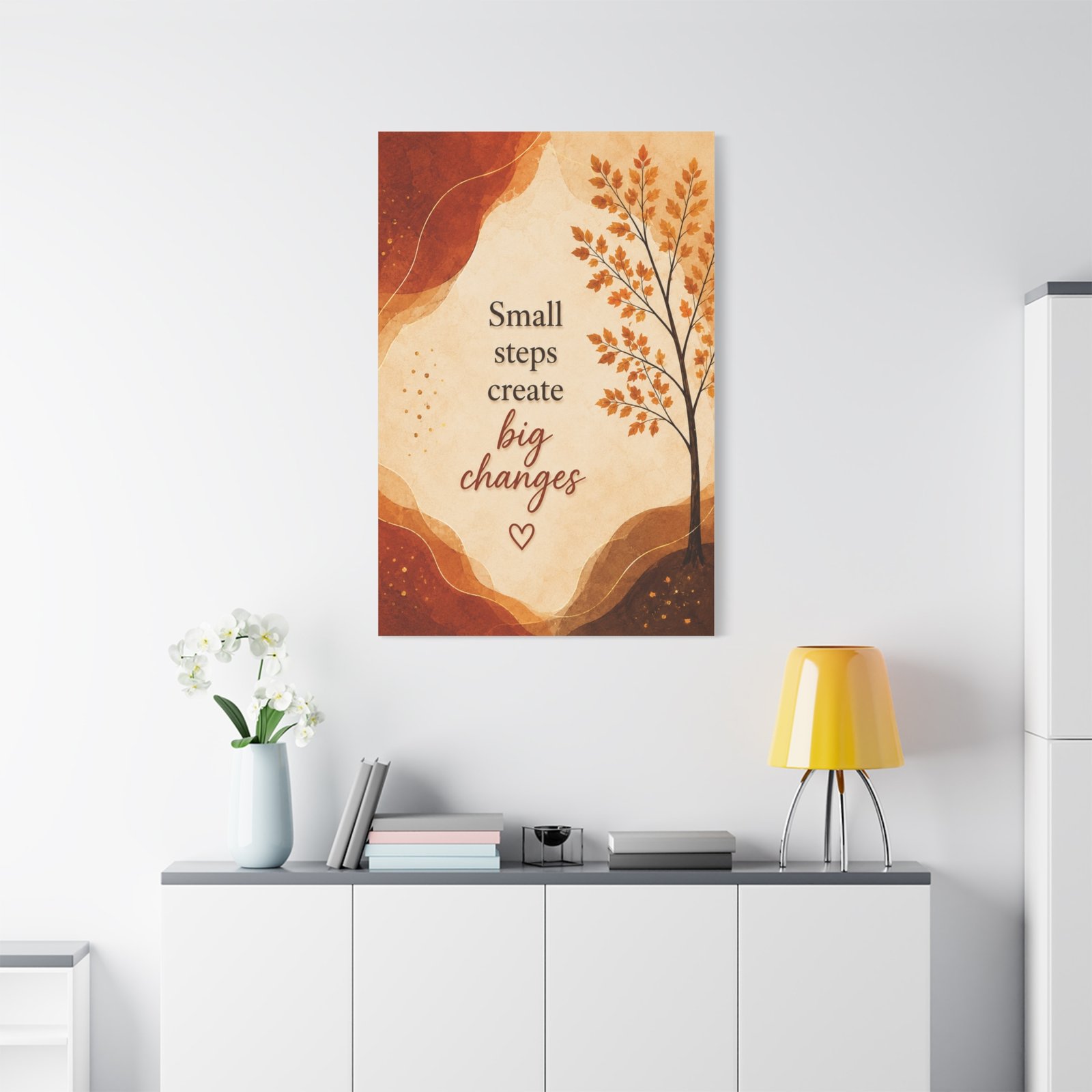 Inspirational Canvas Wall Art - "Small Steps Create Big Changes" Autumn Tree - Image 1