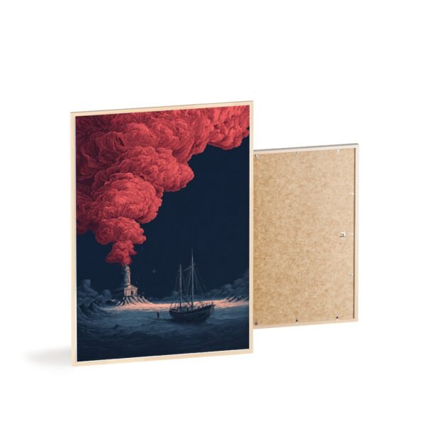 Framed Lighthouse Poster — Moody Seascape Art Print with Red Smoke - Image 4