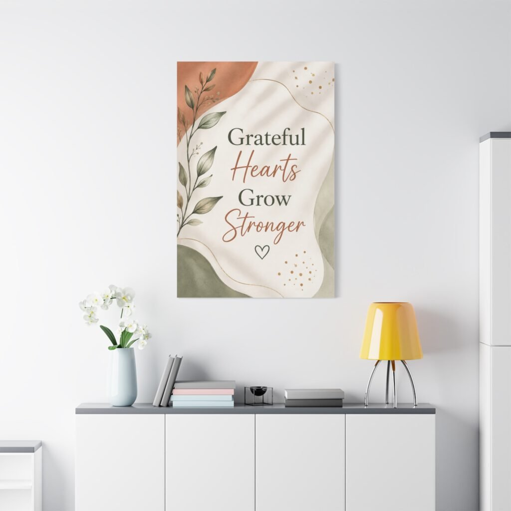 Grateful Hearts Grow Stronger – Inspirational Wall Canvas