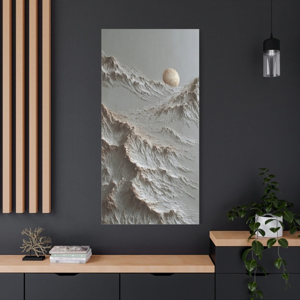 Moonlit Mountain Canvas Art - Textured Neutral Wall Decor