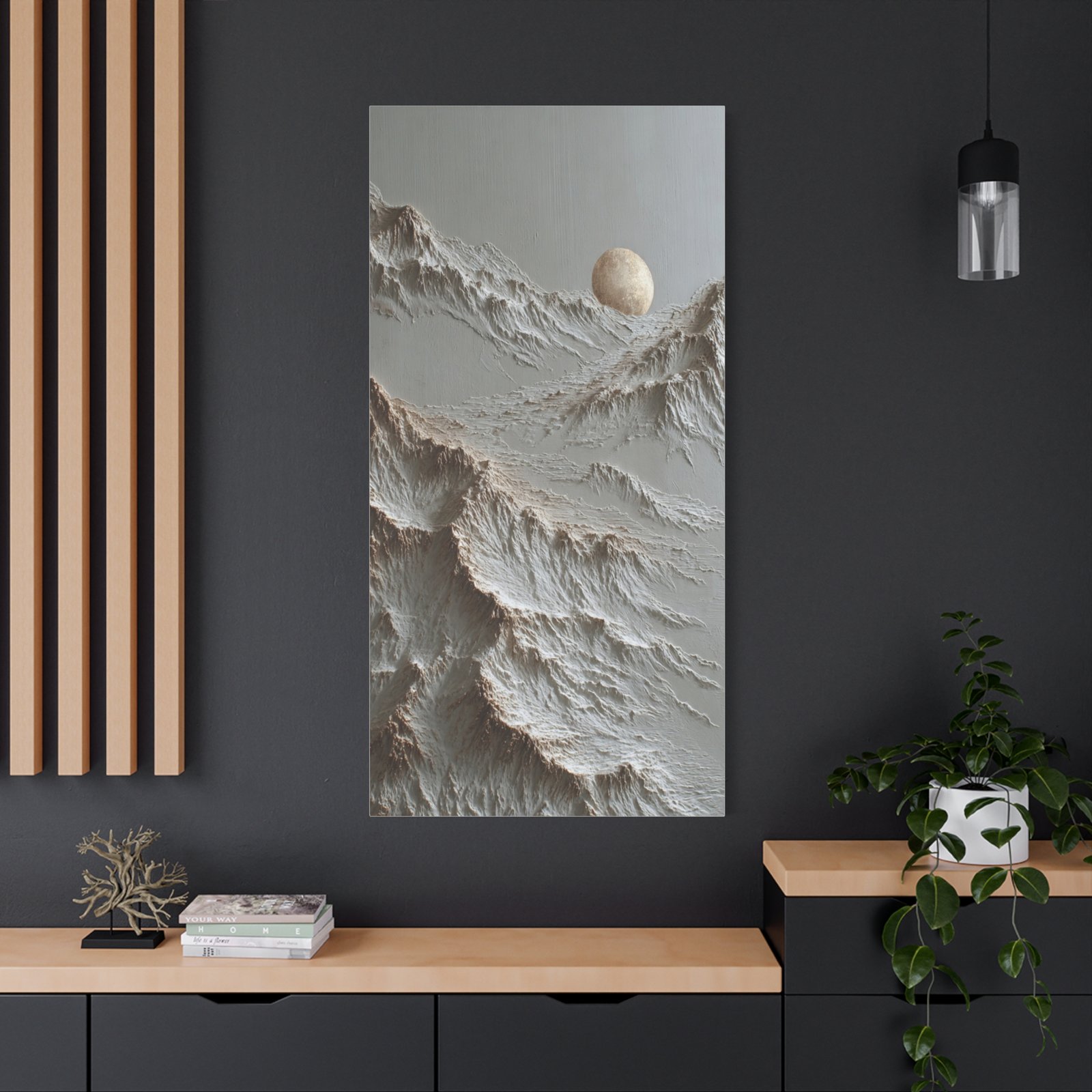 Moonlit Mountain Canvas Art - Textured Neutral Wall Decor - Image 4