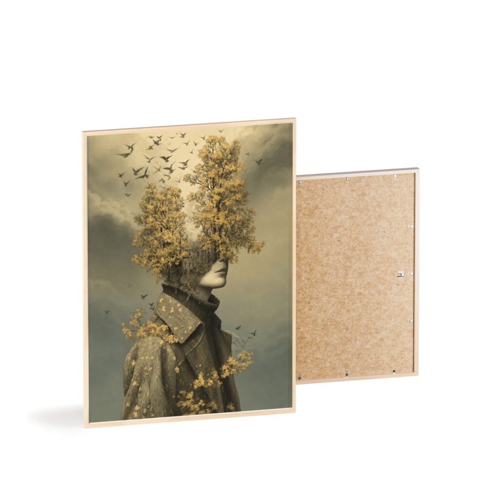 Surreal Woodland Portrait Poster — Vintage Framed Botanical Art Print