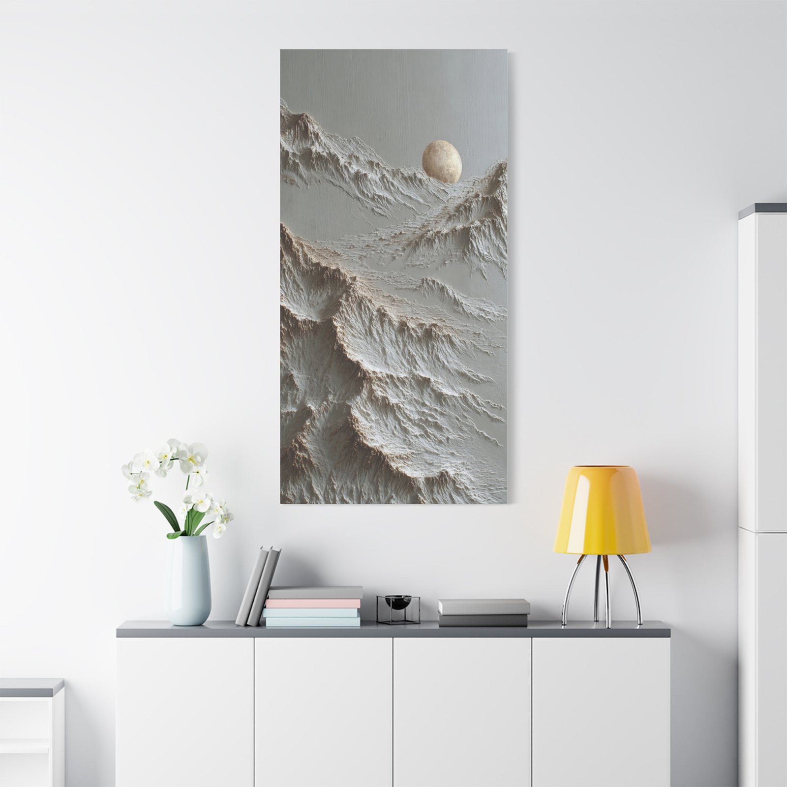 Moonlit Mountain Canvas Art - Textured Neutral Wall Decor - Image 2