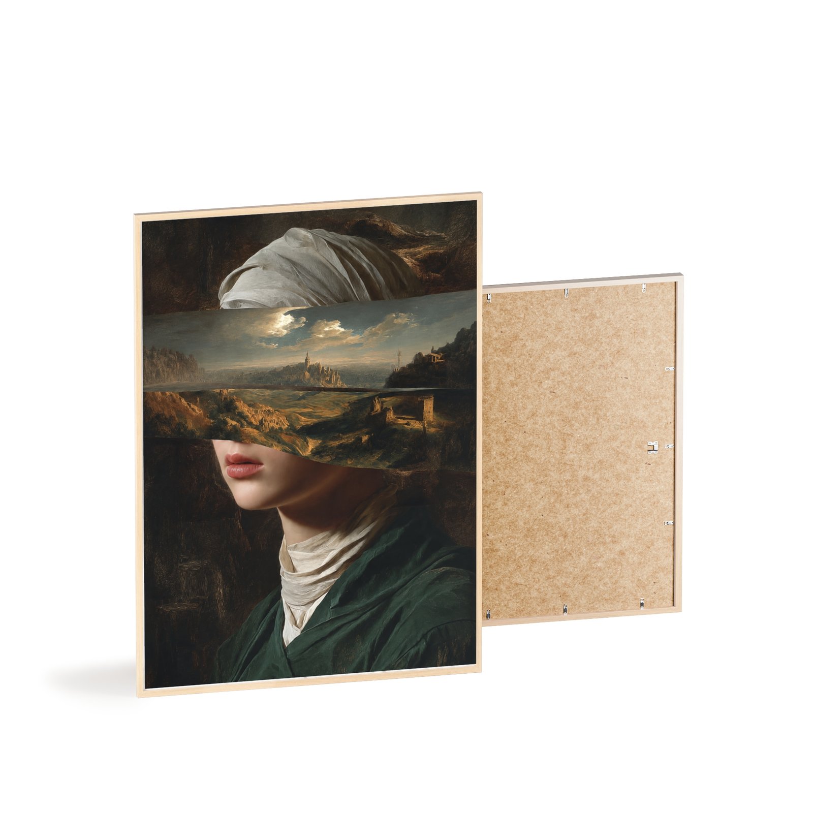 Vintage Surreal Fragmented Portrait Poster with Wooden Frame — Contemporary Art Print - Image 4