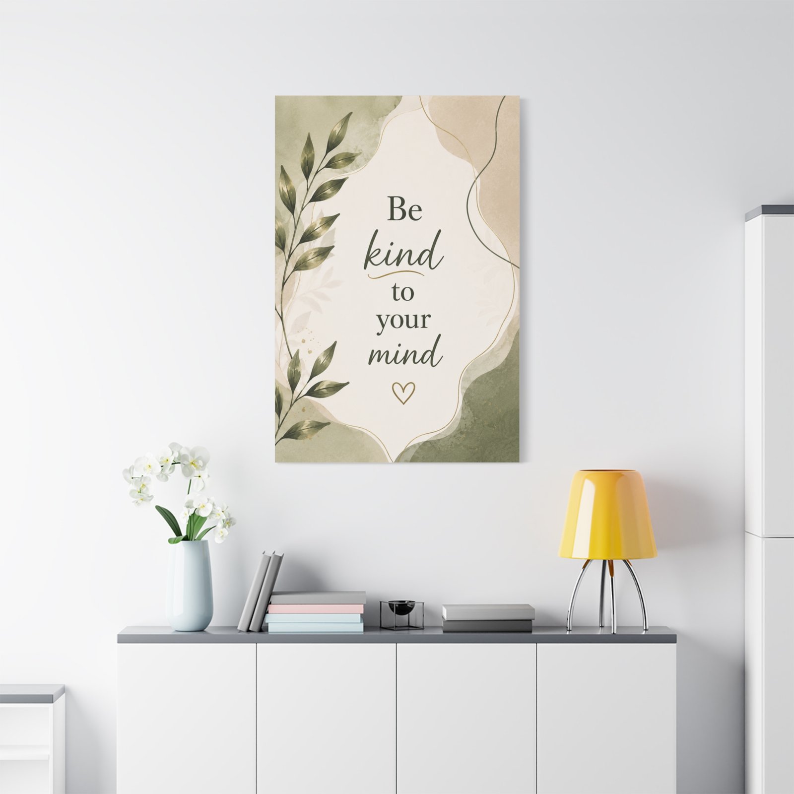 Canvas Wall Art - "Be Kind to Your Mind" Botanical Quote - Image 1
