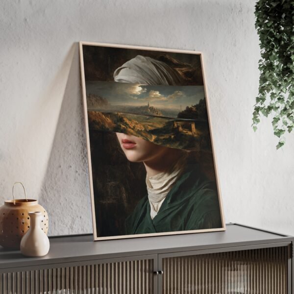 Vintage Surreal Fragmented Portrait Poster with Wooden Frame — Contemporary Art Print - Image 3