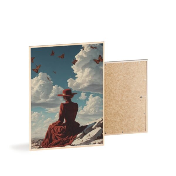 Framed Art Print — Woman in Red Hat with Butterflies, Vintage Sky Poster - Image 4