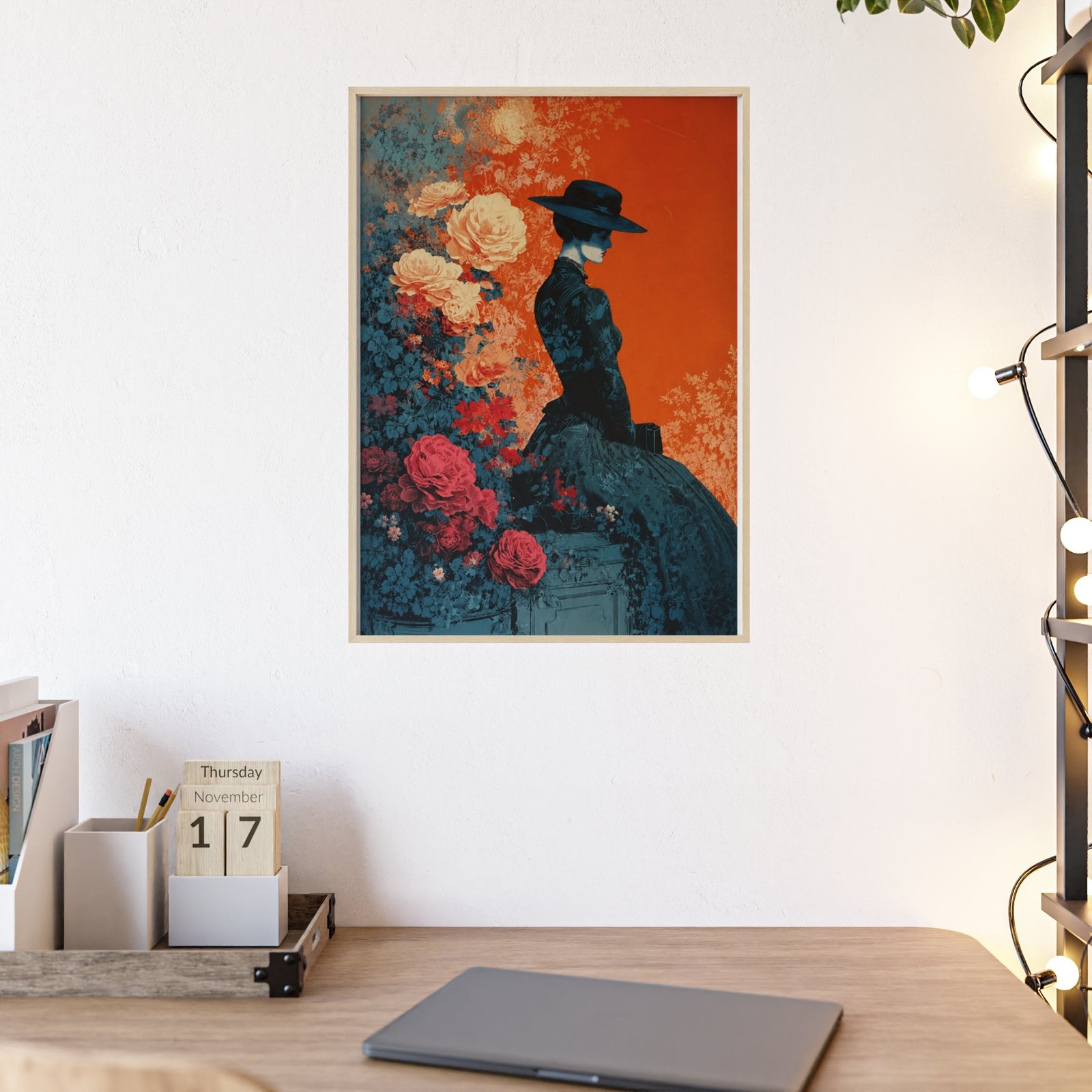 Victorian Lady Floral Art Poster — Framed Botanical Wall Print - Image 1