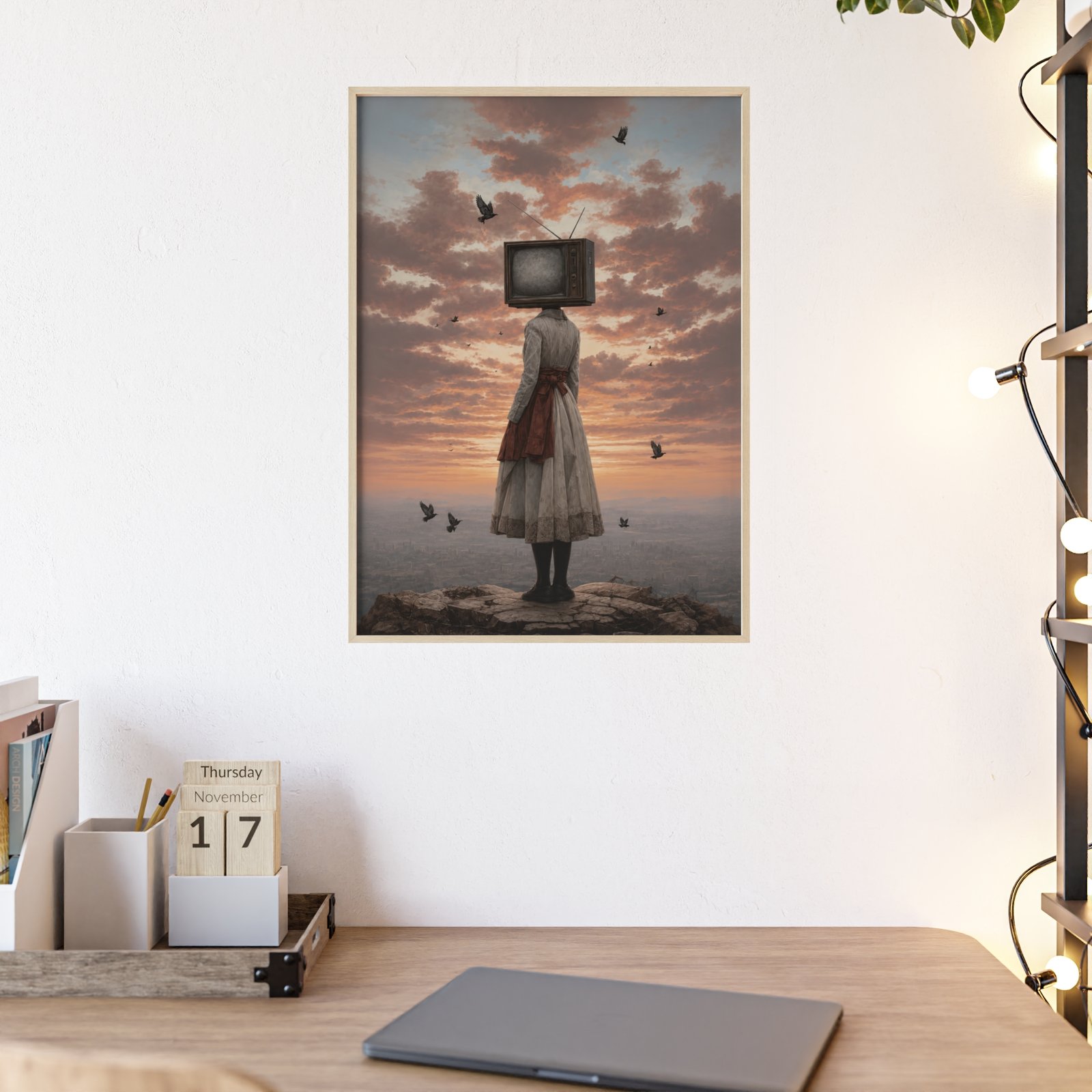 Surreal Vintage TV Head Framed Poster — Dreamscape Wall Art - Image 2