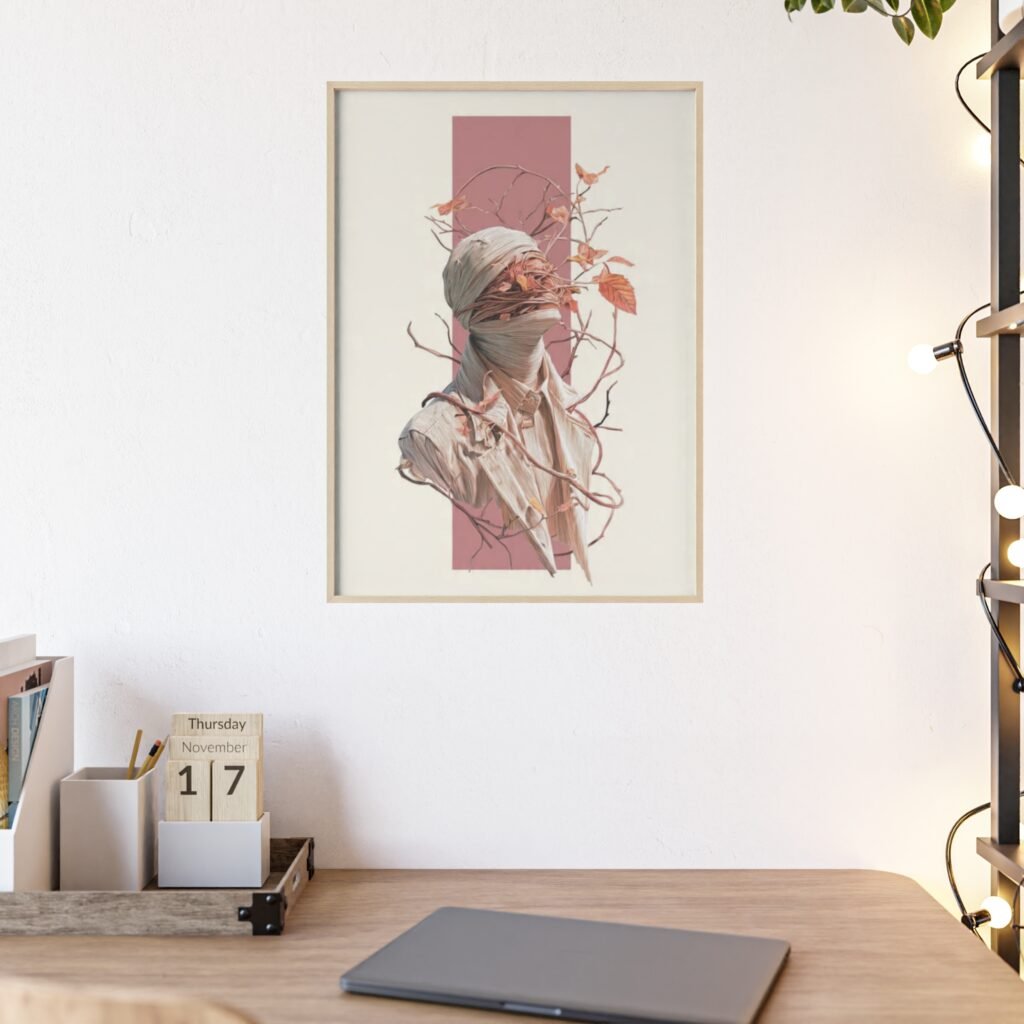 Surreal Botanical Portrait Poster with Wooden Frame