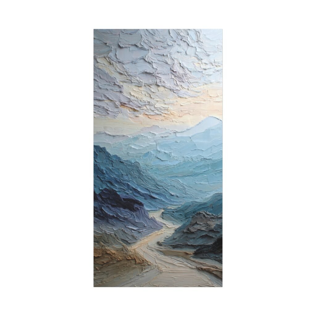 Mountain Mist Matte Canvas Wall Art - Textured Blue Landscape, Stretched 1.25"