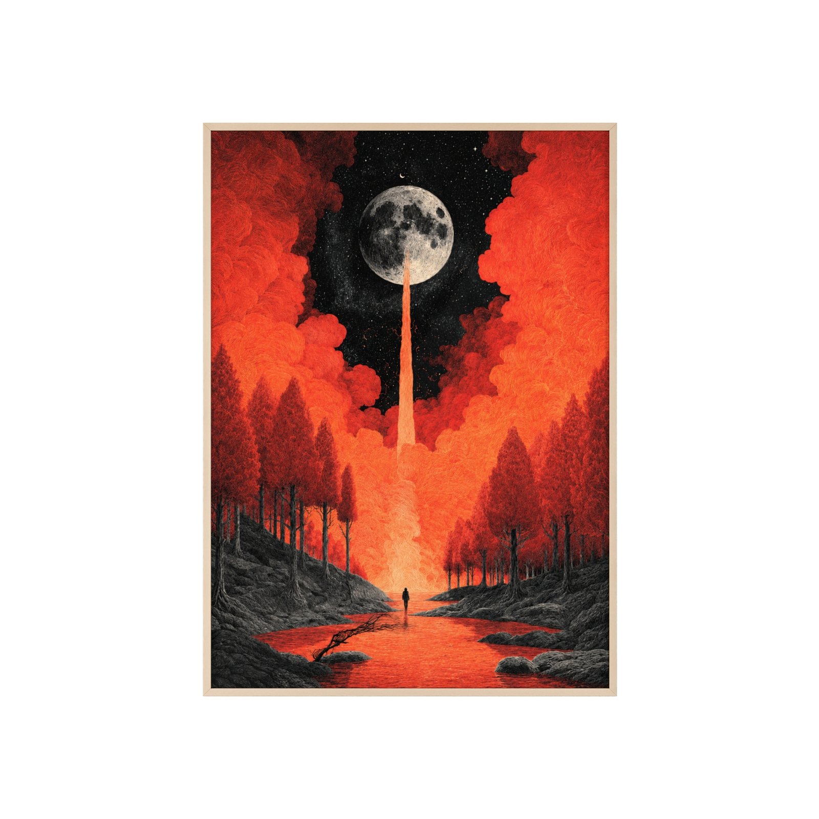 Framed Moonfall Art Poster — Surreal Red Forest Wall Art - Image 2