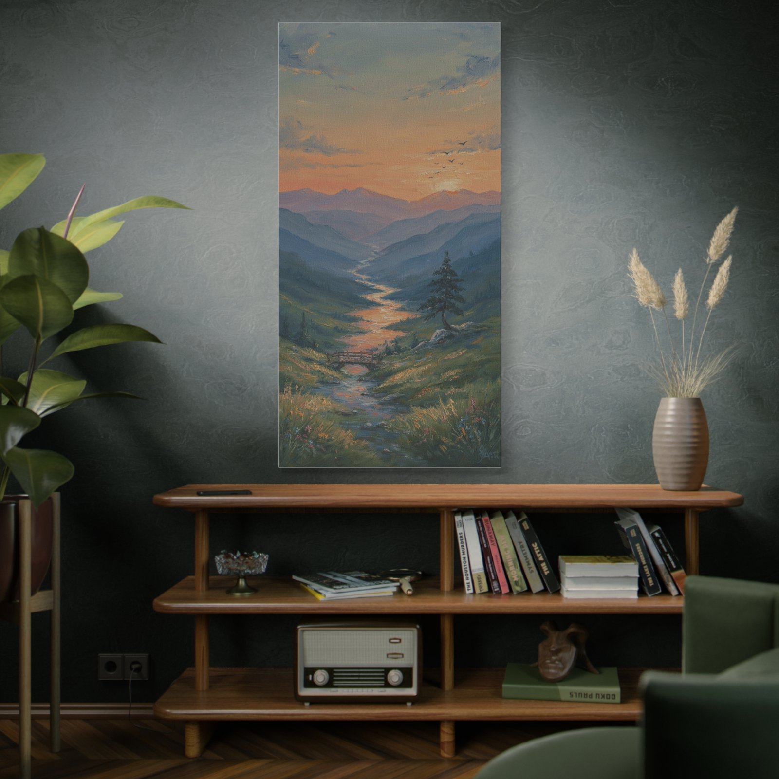 Stretched Matte Canvas Wall Art — Serene Mountain River Sunset Landscape - Image 5