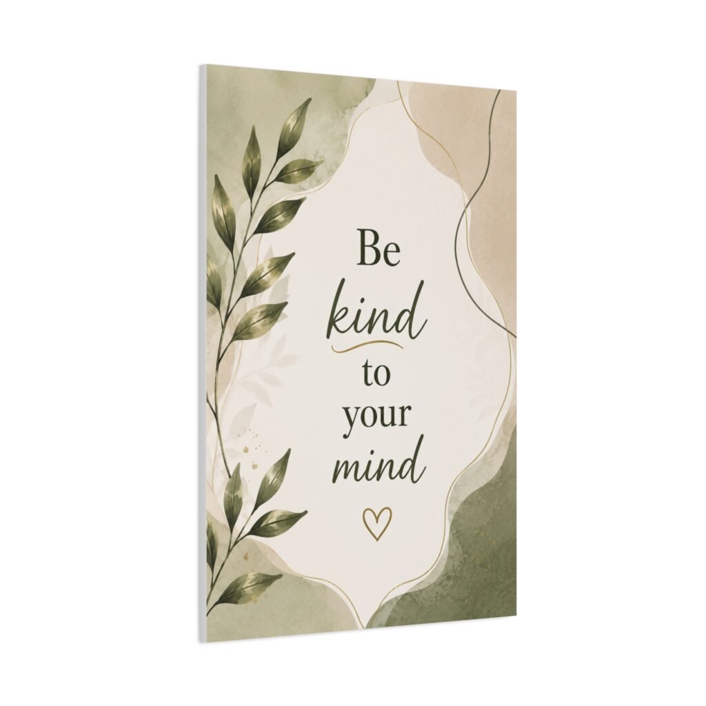 Canvas Wall Art - "Be Kind to Your Mind" Botanical Quote