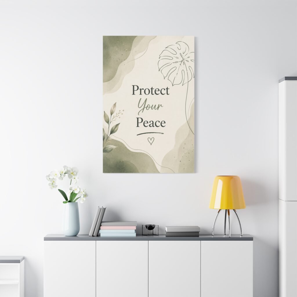Protect Your Peace Canvas Wall Art – Botanical Inspirational Sign