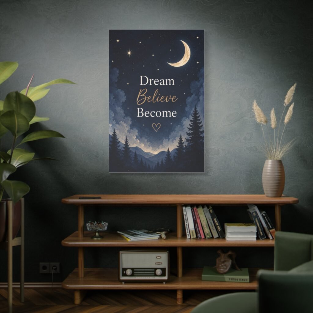Dream Believe Become Moonlit Canvas Wall Art