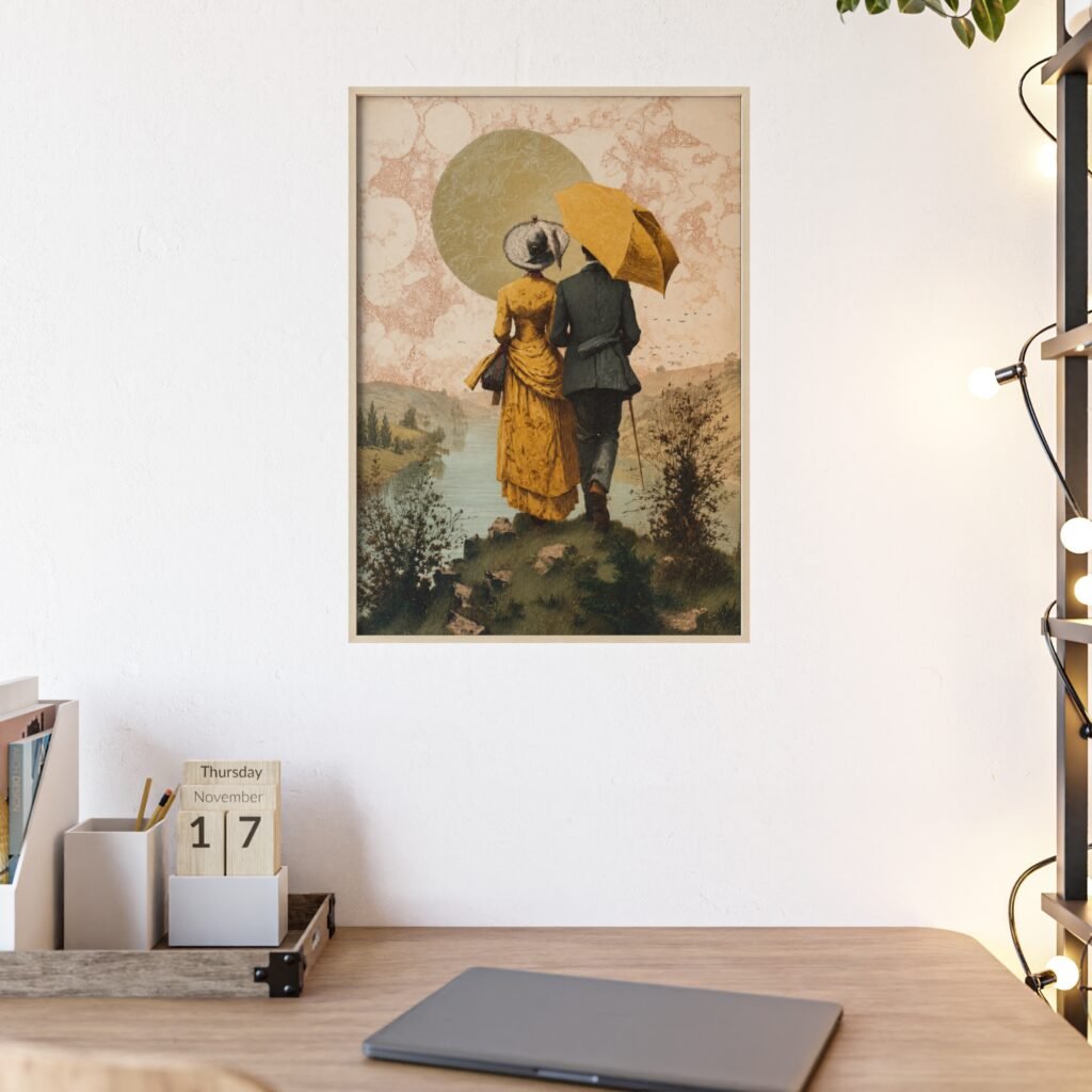 Romantic Vintage Couple Wall Art Poster with Wooden Frame