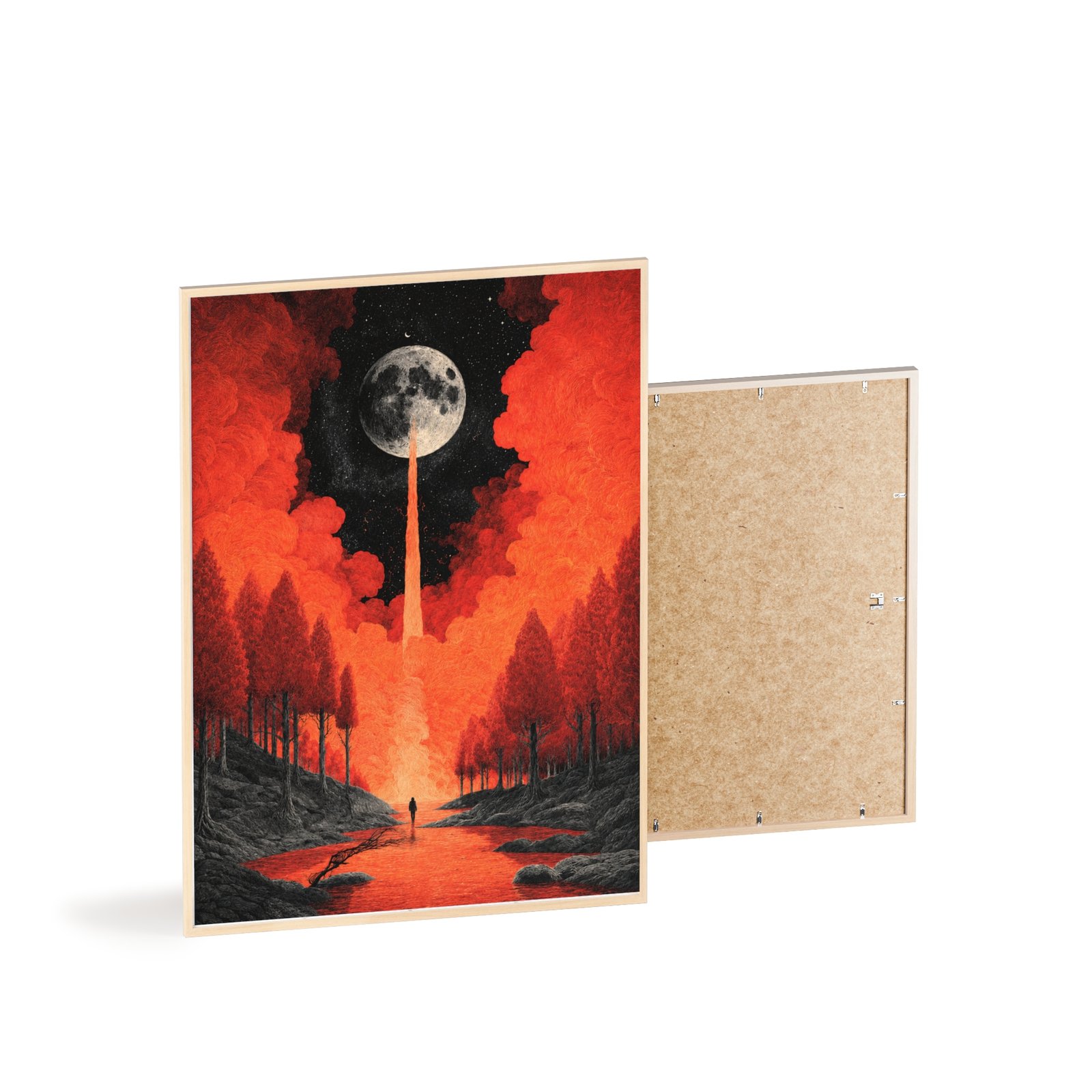 Framed Moonfall Art Poster — Surreal Red Forest Wall Art - Image 4
