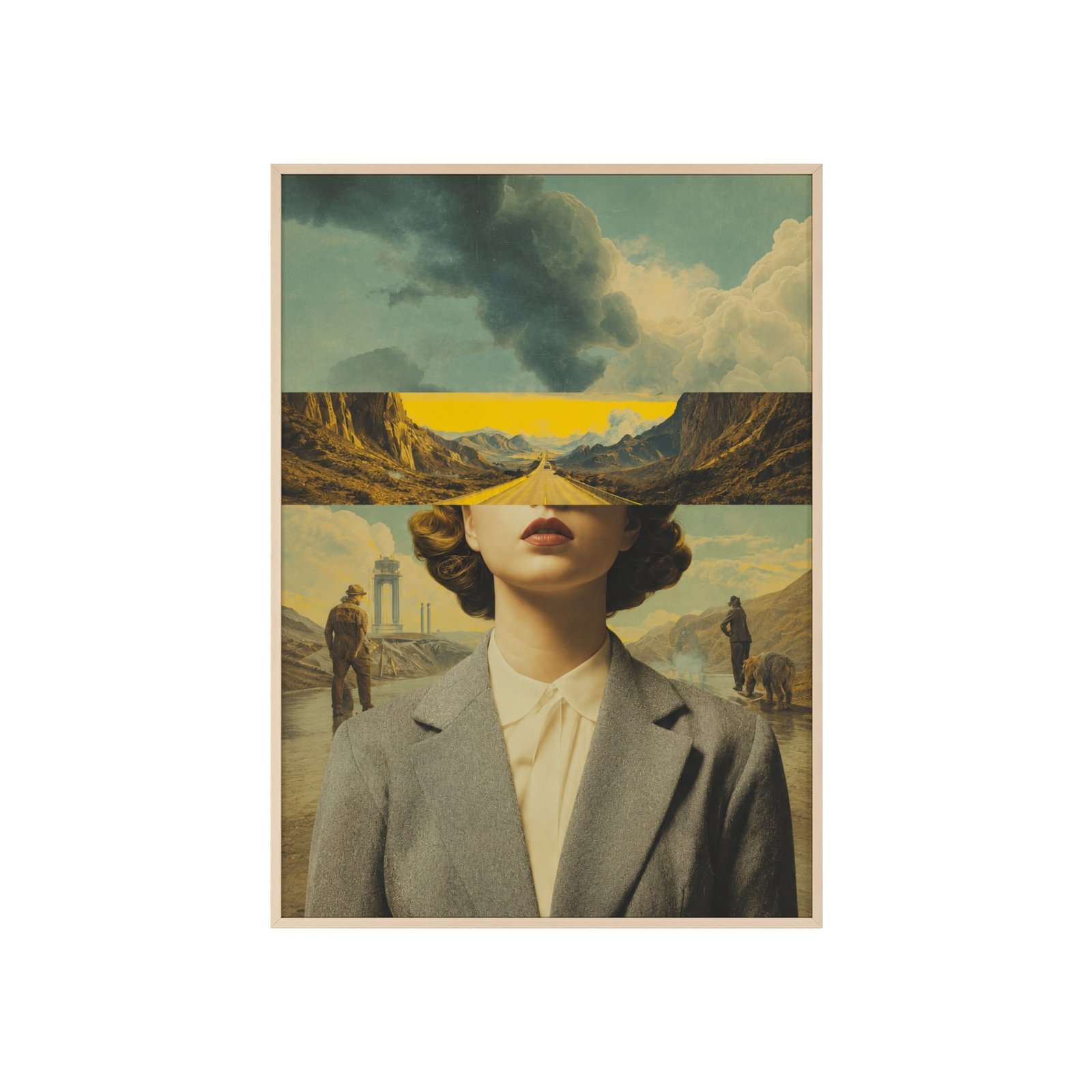 Vintage Surreal Portrait Landscape Poster with Wooden Frame — Vintage Collage Wall Art - Image 3