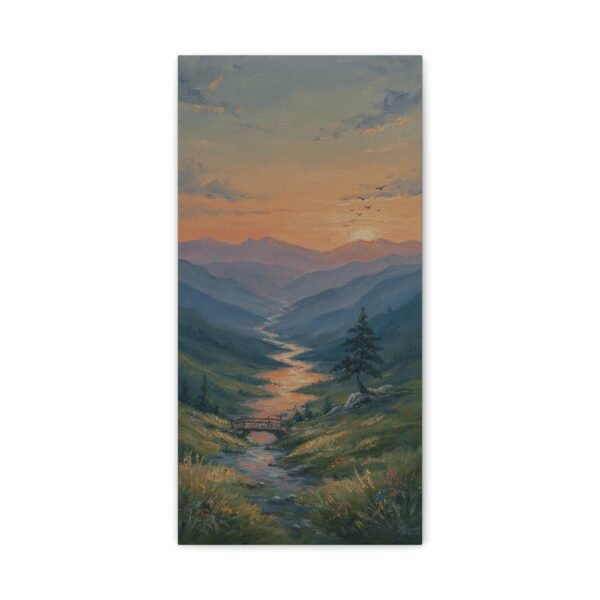 Stretched Matte Canvas Wall Art — Serene Mountain River Sunset Landscape - Image 1