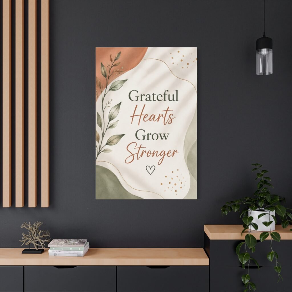 Grateful Hearts Grow Stronger – Inspirational Wall Canvas